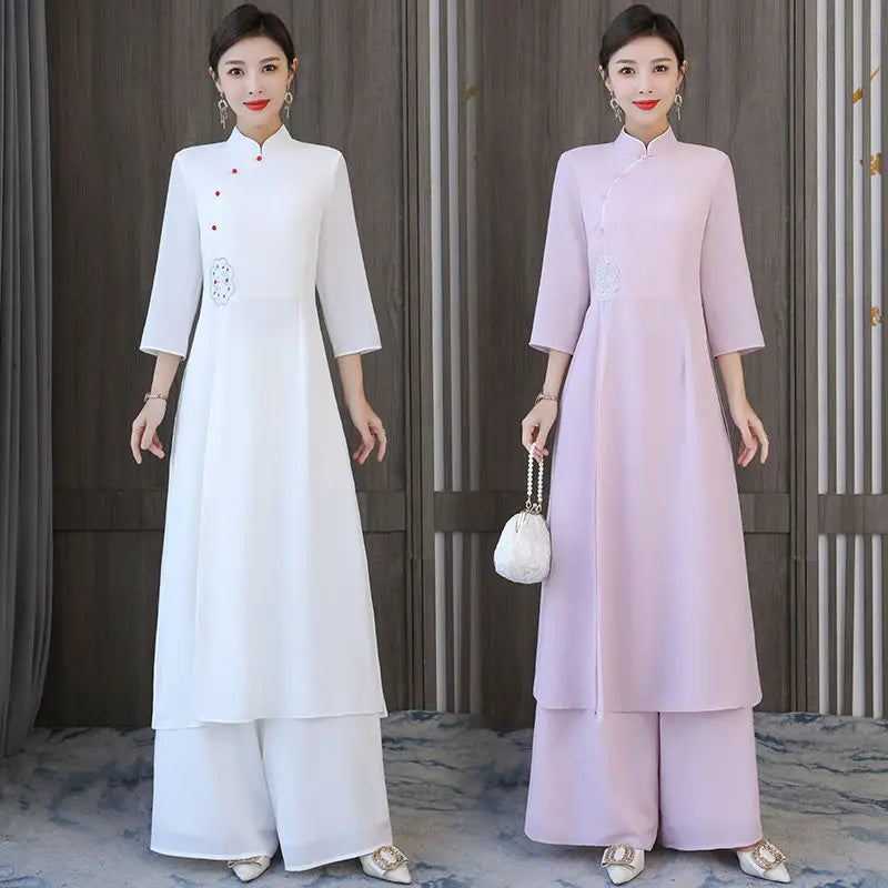 Traditional Vietnam Áo Dài (Vintage dress+pants set), Banquet Evening Dress Vestido