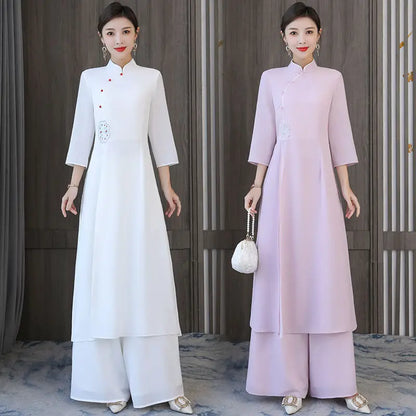 Traditional Vietnam Áo Dài (Vintage dress+pants set), Banquet Evening Dress Vestido