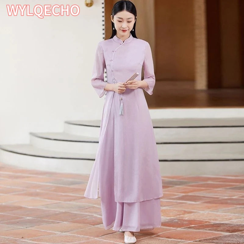 Traditional Vietnam Áo Dài (Vintage dress+pants set), Banquet Evening Dress Vestido