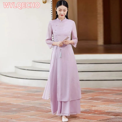 Traditional Vietnam Áo Dài (Vintage dress+pants set), Banquet Evening Dress Vestido
